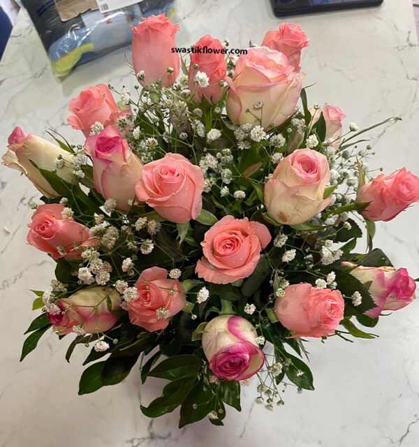 20 Pink Roses Floral Basket - Image 2