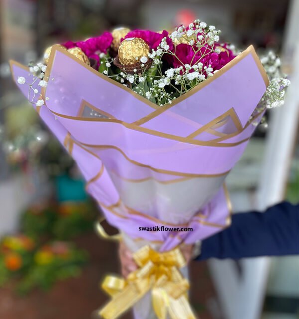 Ferrero With Purple Carnation Hand Bunch - Image 2