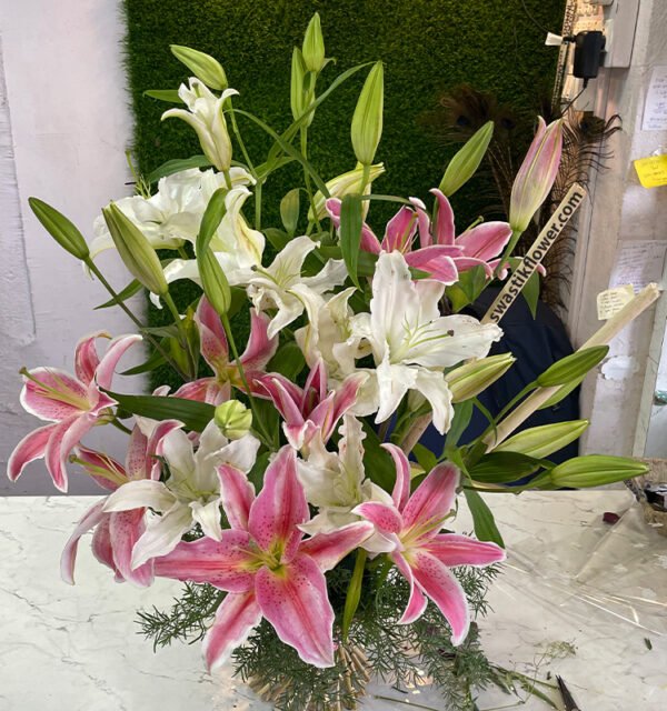 Lovely White & Pink Lilly Arrangement