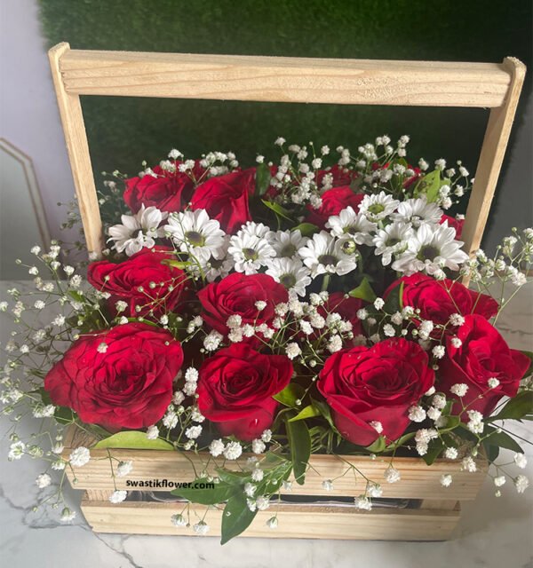 Red Roses With White Button Shevanti - Image 2