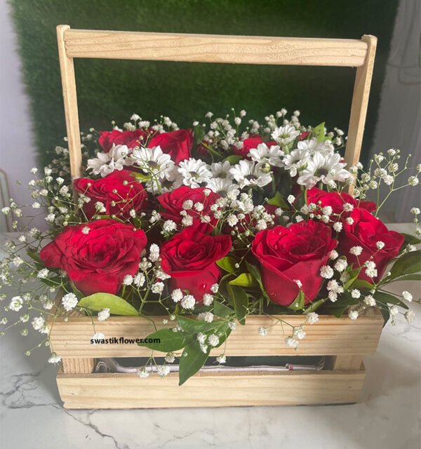 Red Roses With White Button Shevanti