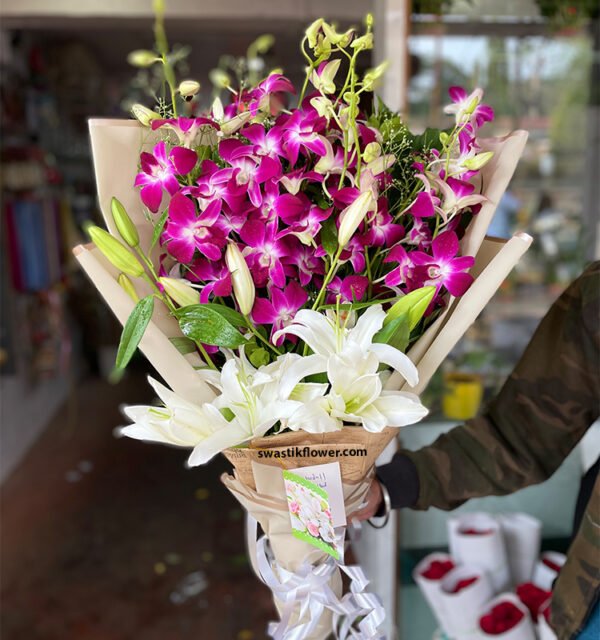 Royal Orchids & White Lilly's Bouquet