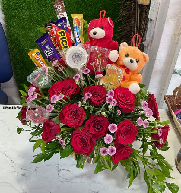 Teddy With Chocolate Arrangement