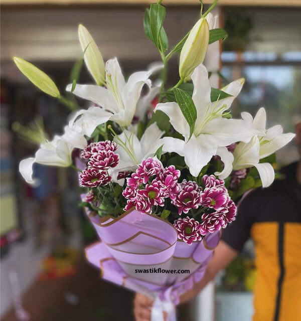 White Lilly's & Purple Cryastimum With Korean Paper