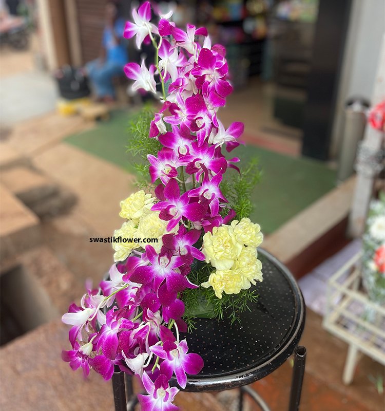 Yellow Carnation & Orchid In Vase