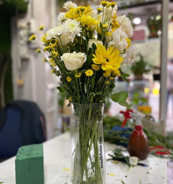 Yellow & White Floral Vase - Image 3