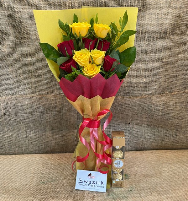 10 Yellow & Red Rose Bouquet