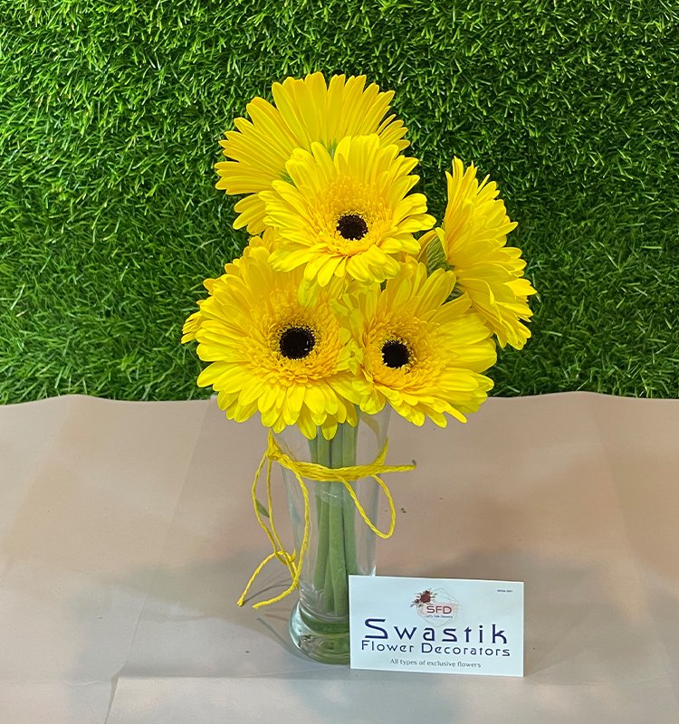 6 Yellow Gerbera in Vase