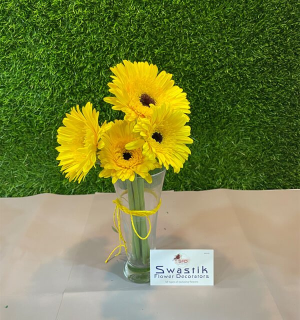 6 Yellow Gerbera in Vase - Image 3