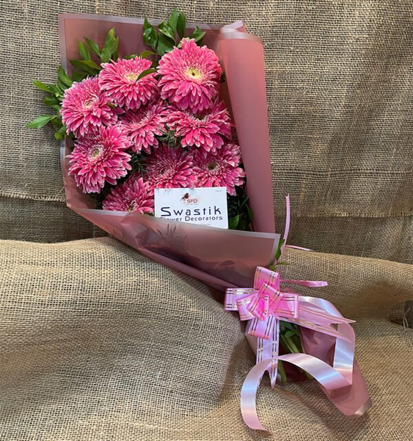 Admiration & Adoration 10 Pink Gerberas Bouquet with Korean Paper