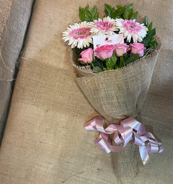 White Zerbera and Pink Roses Bouquet - Image 2