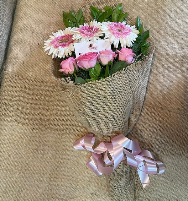 White Zerbera and Pink Roses Bouquet - Image 3