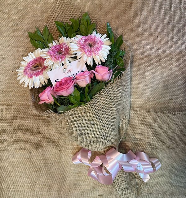 White Zerbera and Pink Roses Bouquet