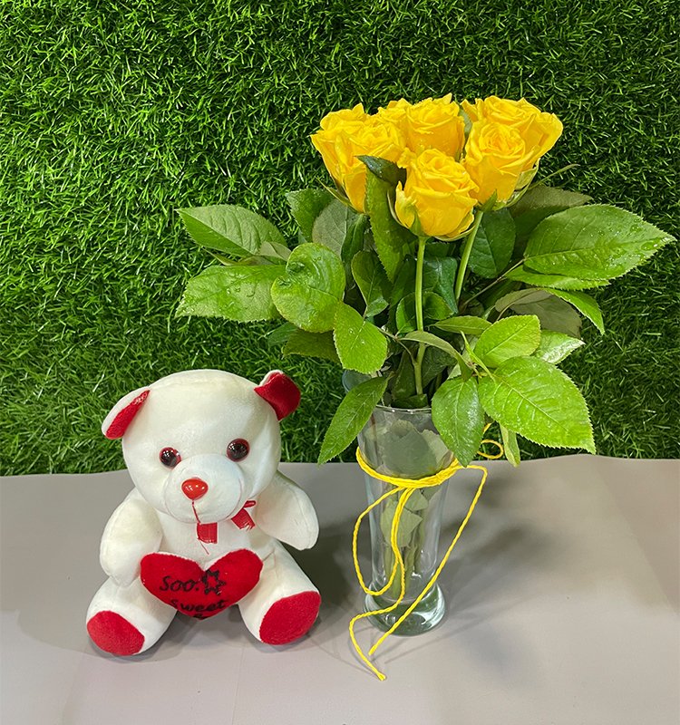 Yellow Roses & Teddy