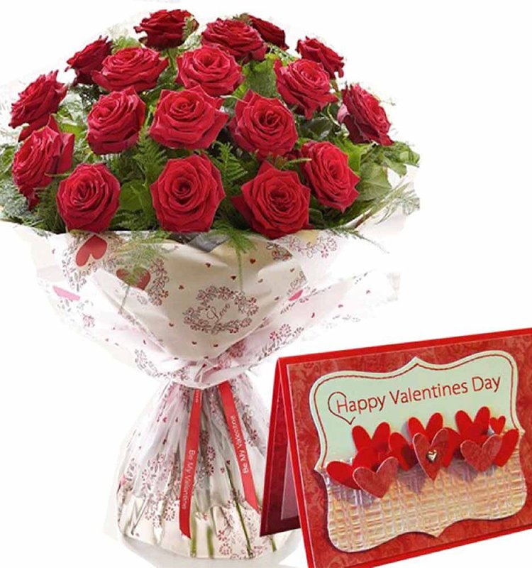 20 Red Roses Bouquet with Greeting