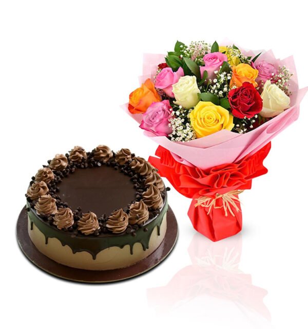 Chocolate Cake & Mix Roses Combo