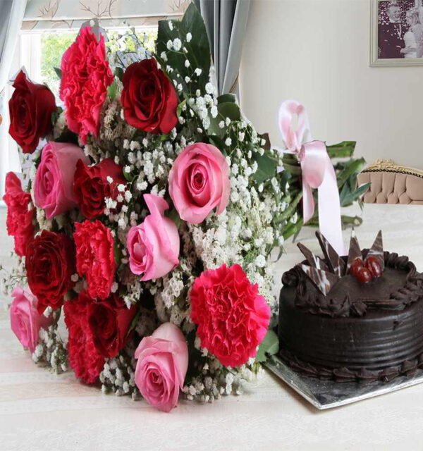 Mix Flowers Bunch with Half KG Truffle Cake