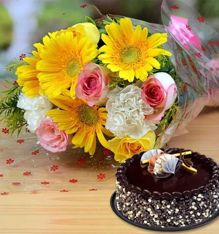 Mix Flowers with Cake Combo