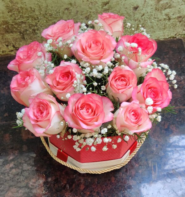 15 Pink Roses in Cardrobe Box