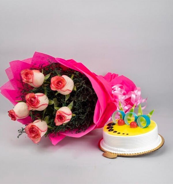 Sweet Pink Roses with Pineapple Half KG Cake