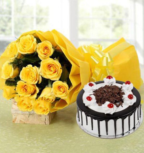 Yellow Sunshine Roses with Black Forest