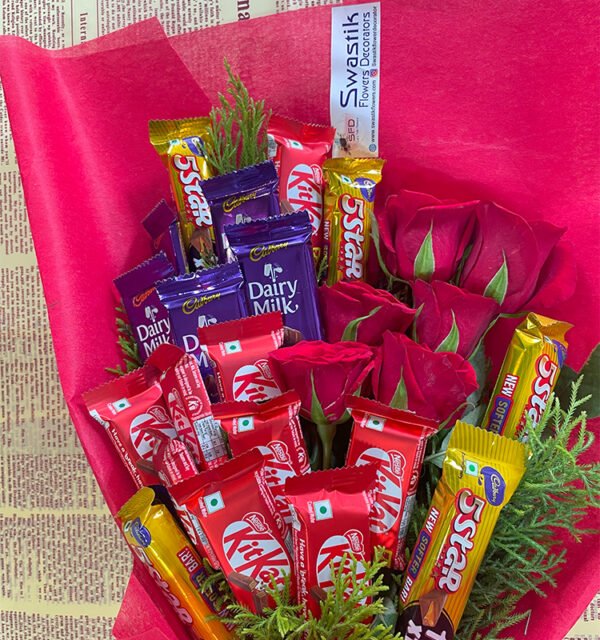 Mix Chocolates with Red Roses Bouquet - Image 2