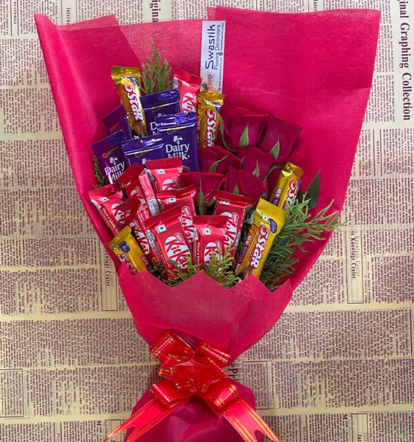 Mix Chocolates with Red Roses Bouquet - Image 3