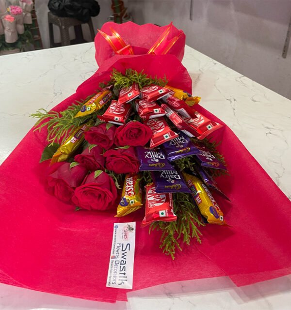 Mix Chocolates with Red Roses Bouquet - Image 4